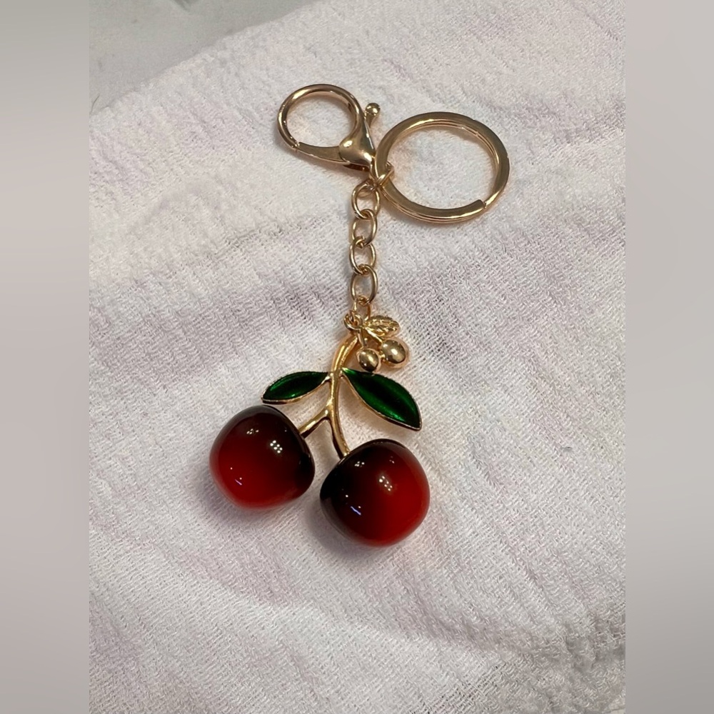 Cherry Keychain / Bag Charm with Gold Accents NWT - Picture 3 of 6